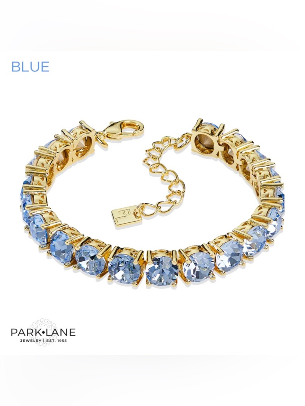 Park Lane Womens Impression Tennis Bracelet Blue Gold Tone Crystal Statement